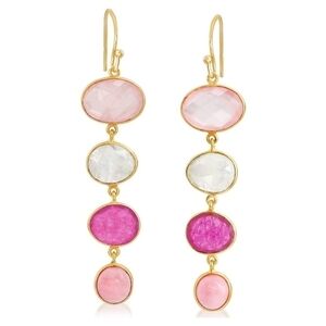 18K Yellow Gold Multi Gemstones Drop Earrings S925 Moonstone Opal Pink 24cttw